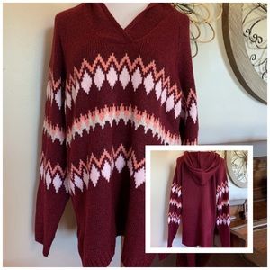 NWT EVRI Size 0X & 1X Hooded Burgundy Sweater